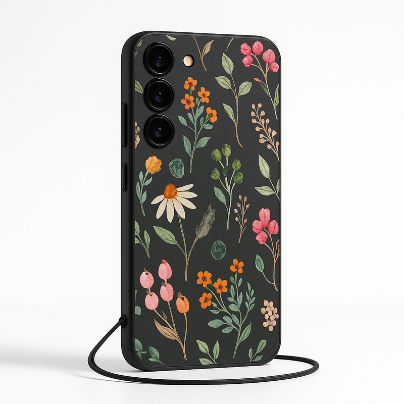 Capa Floral Samsung de Silicone com Cordão