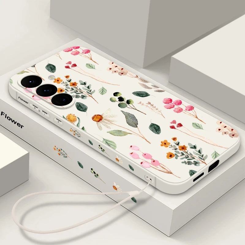 Capa Floral Samsung de Silicone com Cordão