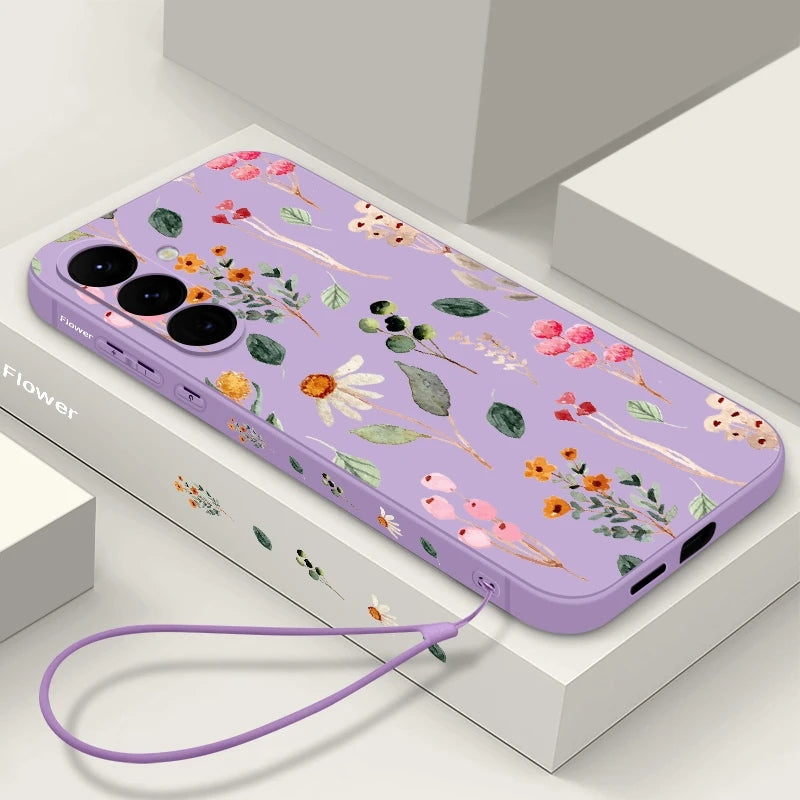 Capa Floral Samsung de Silicone com Cordão