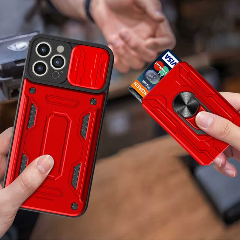Capa iPhone Magnética com Slot de Cartão e Anel Giratório