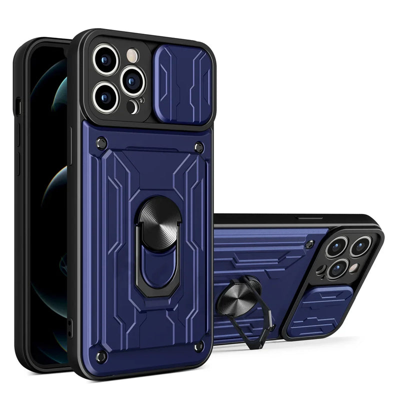 Capa iPhone Magnética com Slot de Cartão e Anel Giratório