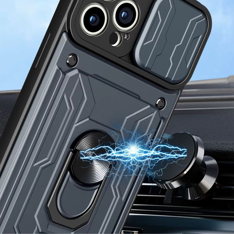 Capa iPhone Magnética com Slot de Cartão e Anel Giratório